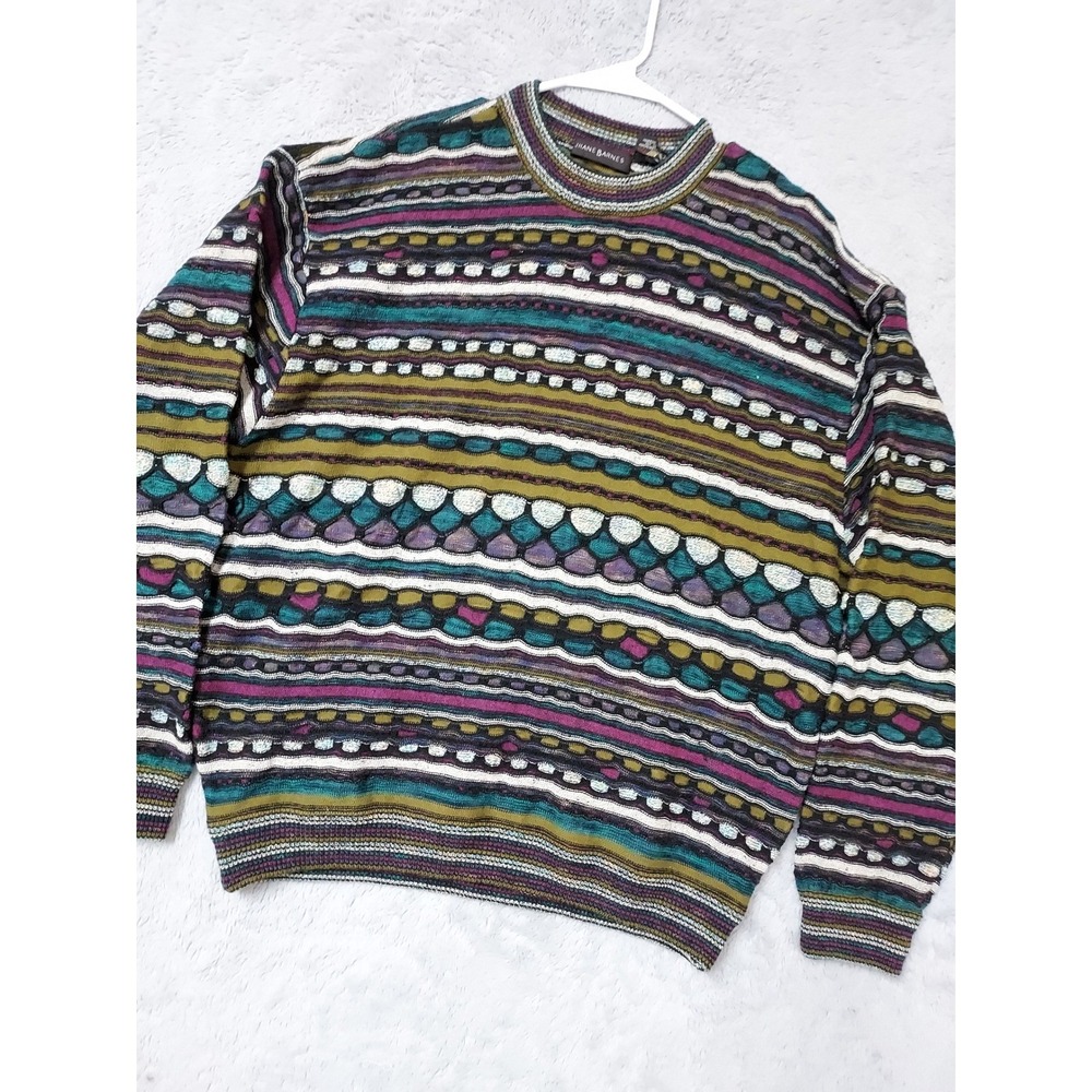 Vintage Jhane Barnes Sweater Men Large 3D Knit Heavyweight Psychedelic Wool Blen